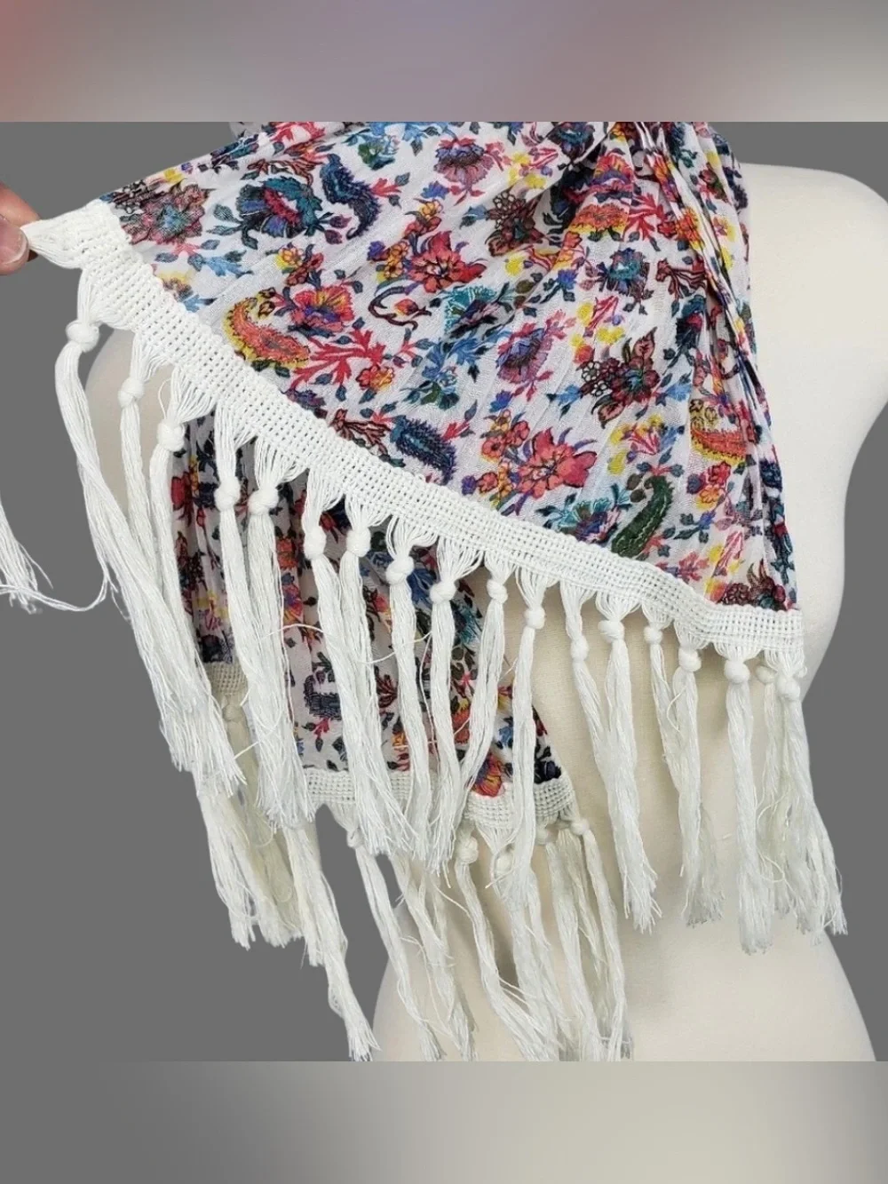 Boho Floral Scarf Womens Paisley Fringe Cottagecore Hippie Festival Gauze Wrap